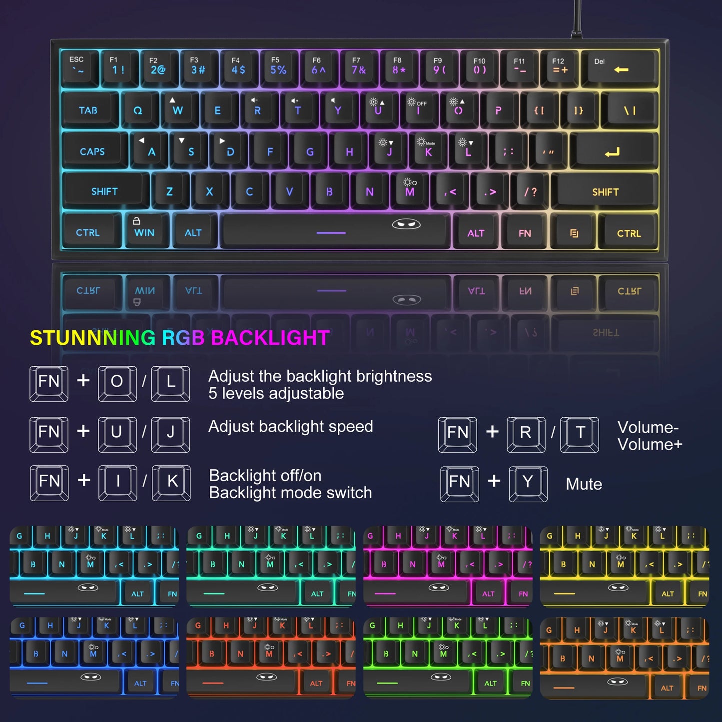 MageGee-Mini clavier de jeu 60%, rétro4.2 RVB, 61 touches